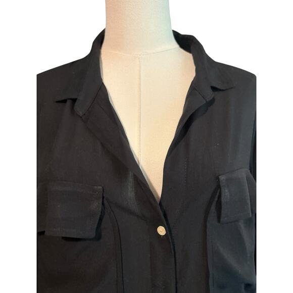 GAP Shirt Boyfriend Fit Long Sleeve XL Viscose True Black Semi Sheer Button Up - Picture 2 of 9
